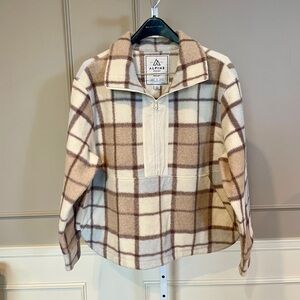 Alpine Design Plaid Women's Pullover Shacket XL 1/2 zip tan blue warm cozy NWOT